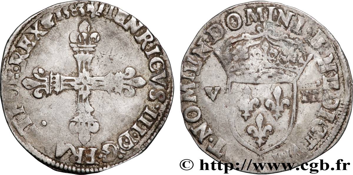 HENRY III Huitième d écu, croix de face 1583 Paris S/fSS