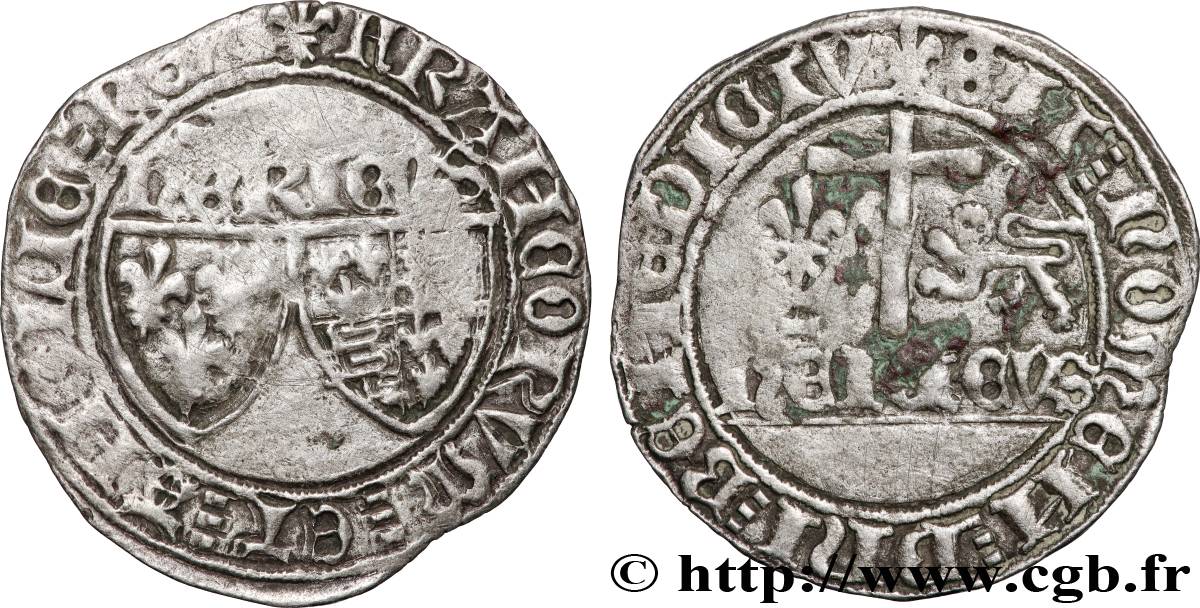 HENRY VI DE LANCASTRE - ROI DE FRANCE (1422-1453) - ROI D ANGLETERRE (1422-1461) et (1470-1471) Blanc aux écus n.d. Saint-Lô TB+