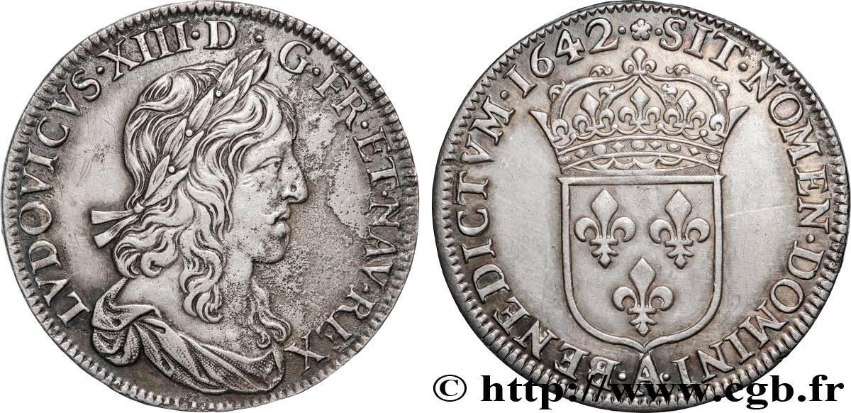 LOUIS XIII  Demi-écu, buste drapé (1er buste de Jean Warin) 1642 Paris, Monnaie de Matignon AU