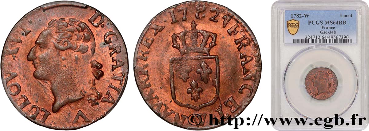 LOUIS XVI Liard dit &nbsp;à l&nbsp;écu&nbsp; 1782 Lille MS64