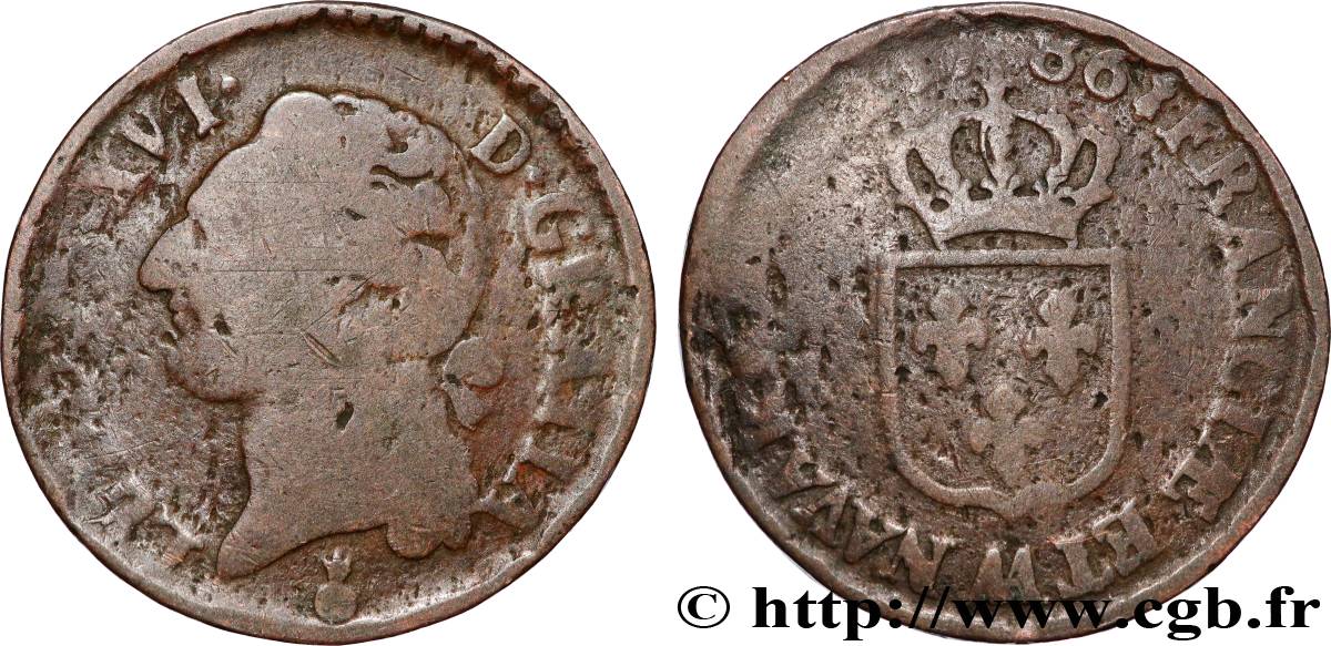 LOUIS XVI Demi-sol dit  à l écu  1786 Metz F/VF