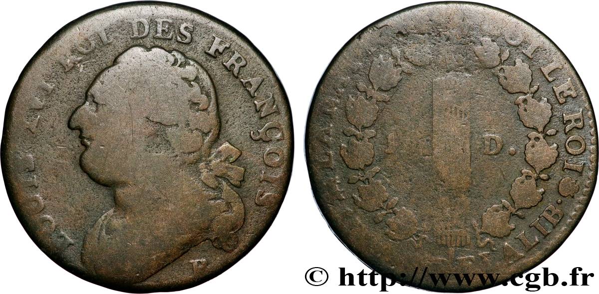 LOUIS XVI 12 deniers dit  au faisceau , type FRANÇOIS s.m. Rouen VF