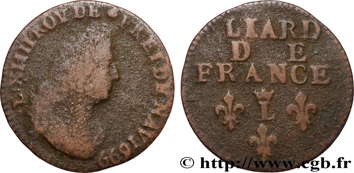 LOUIS XIV LE GRAND OU LE ROI SOLEIL Liard, 3e type, buste âgé 1699 Lille B+/TB+