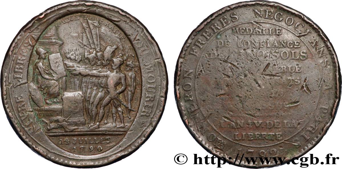 REVOLUTION COINAGE / CONFIANCE (MONNAIES DE…) Monneron de 5 sols au serment (An IV), 3e type 1792 Birmingham, Soho VF