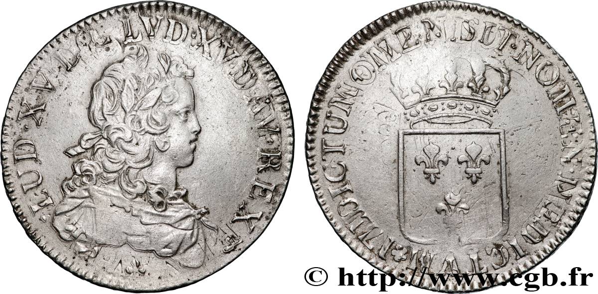 LOUIS XV DIT LE BIEN AIMÉ Écu dit  de France  1722 Paris TTB+