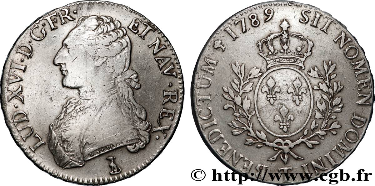 LOUIS XVI Écu aux branches d olivier 1789 Nantes XF