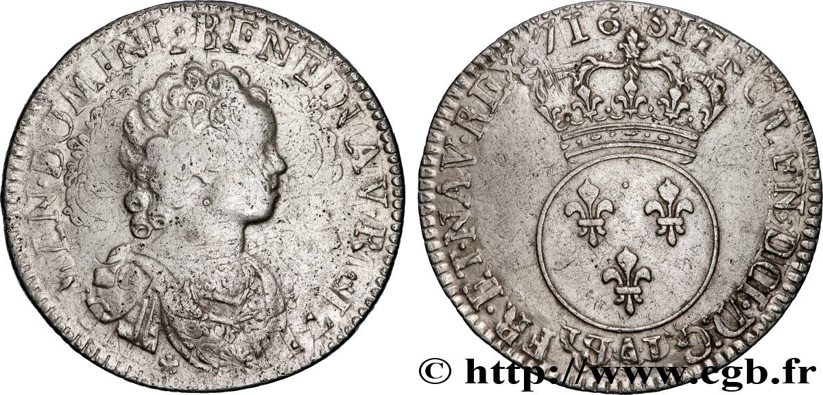 LOUIS XV  THE WELL-BELOVED  Quart d’écu à l’écu rond couronné 1716 Paris VF/XF