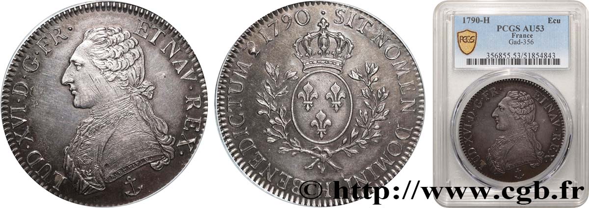 LOUIS XVI Écu aux branches d olivier 1790 La Rochelle AU53