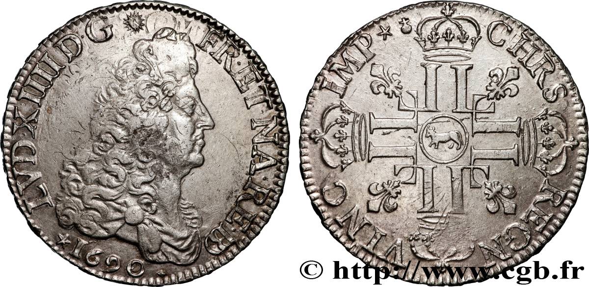 LOUIS XIV LE GRAND OU LE ROI SOLEIL Écu aux huit L, 1er type 1690 Pau SUP