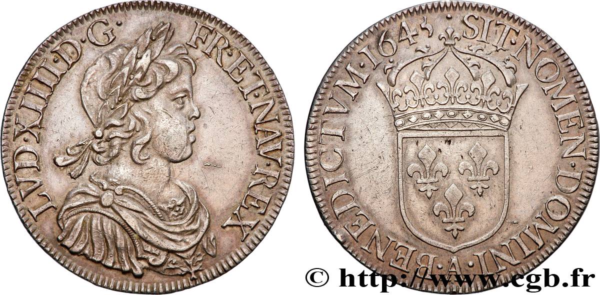 LOUIS XIV  THE SUN KING  Écu, portrait à la mèche courte 1645 Paris, Monnaie du Louvre AU