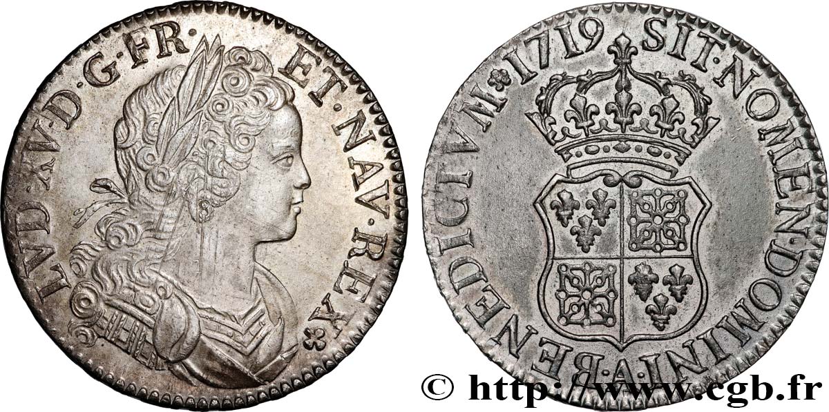 LOUIS XV THE BELOVED Écu dit  de France-Navarre  1719 Paris AU
