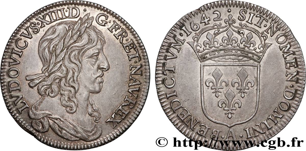 LOUIS XIII Quart d écu, buste drapé (1er buste de Jean Warin) 1642 Paris, Monnaie du Louvre AU
