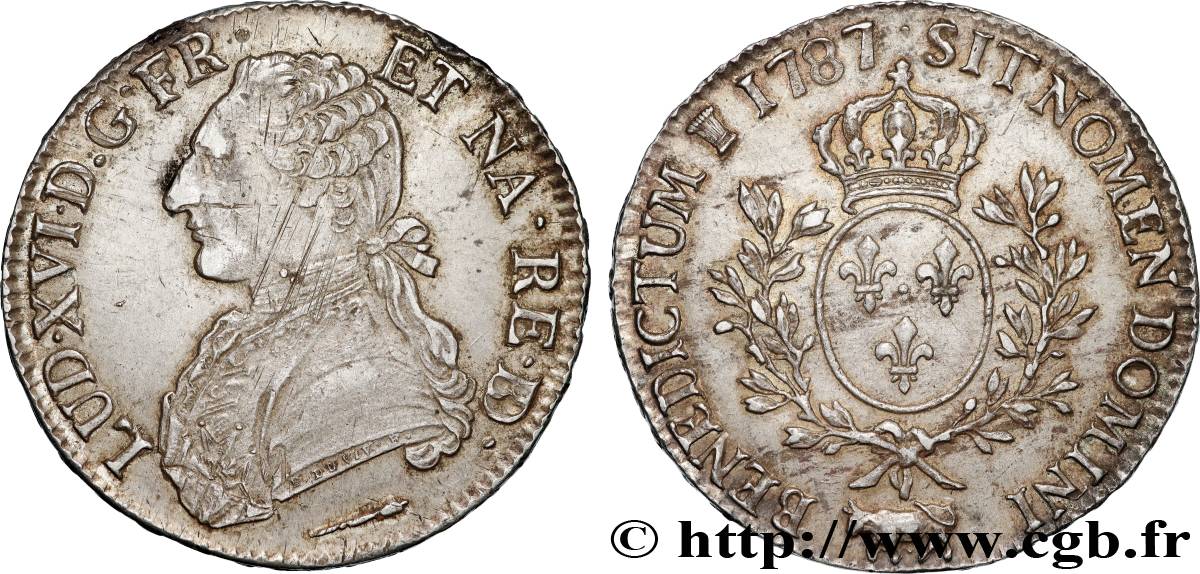 LOUIS XVI Écu aux branches d olivier 1787 Pau AU