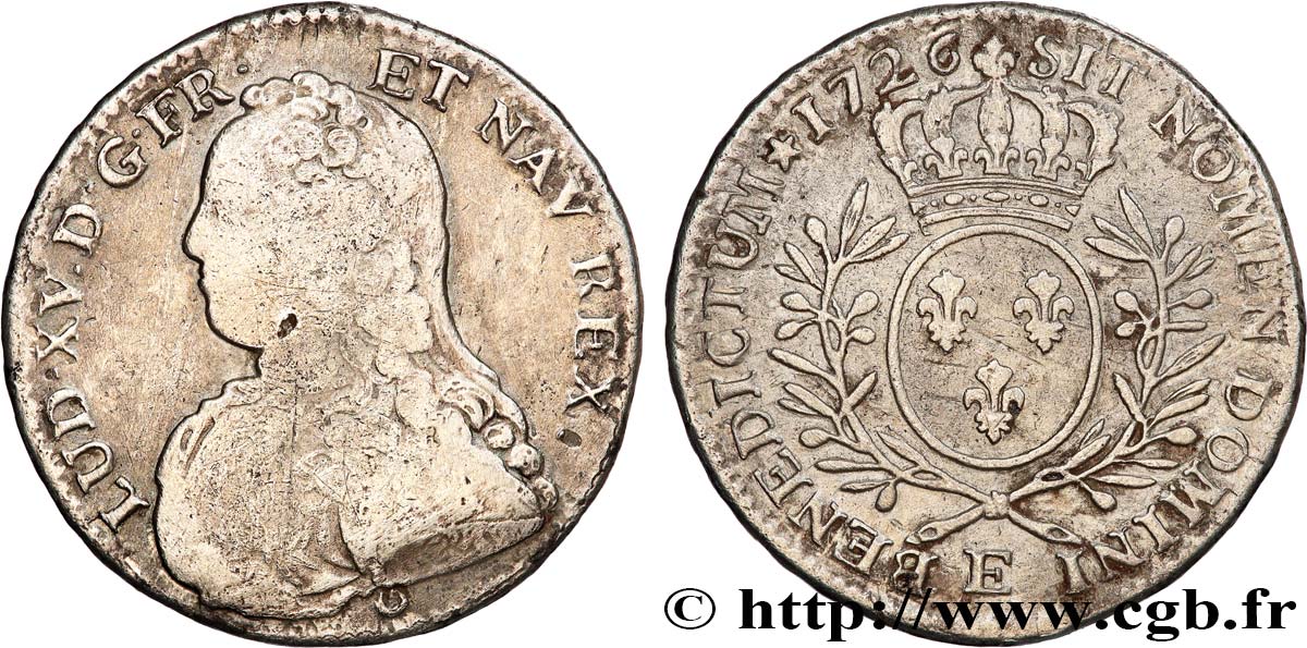 LOUIS XV THE BELOVED Demi-écu aux branches d olivier, buste habillé 1726 Tours VF