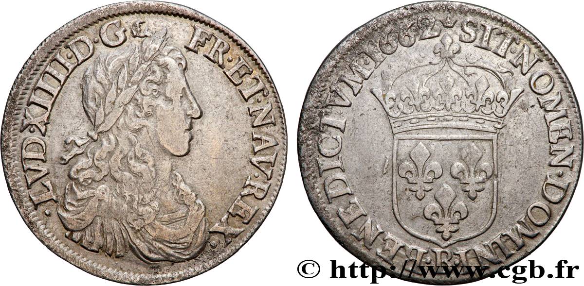 LOUIS XIV  THE SUN KING  Demi-écu, portrait apollinien 1662 Rouen VF/XF