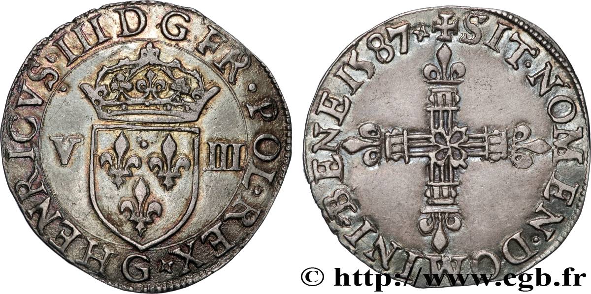 HENRI III Huitième d écu, écu de face 1587 Poitiers TTB+/SUP
