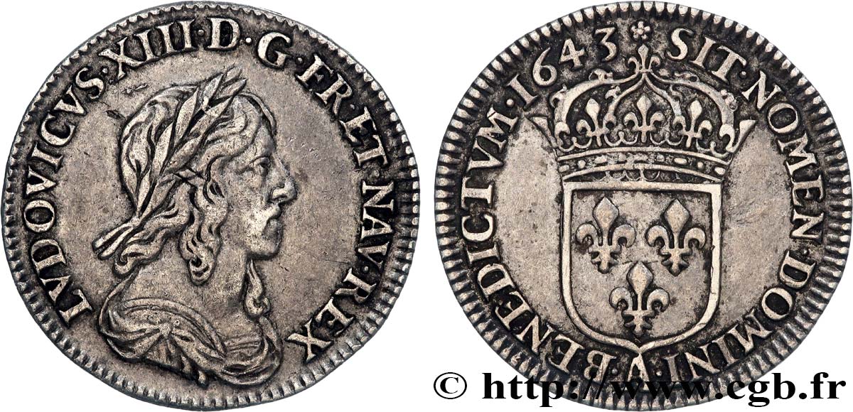 LOUIS XIII Douzième d écu, buste drapé et cuirassé (2e buste de Jean Warin) 1643 Paris, Monnaie de Matignon AU