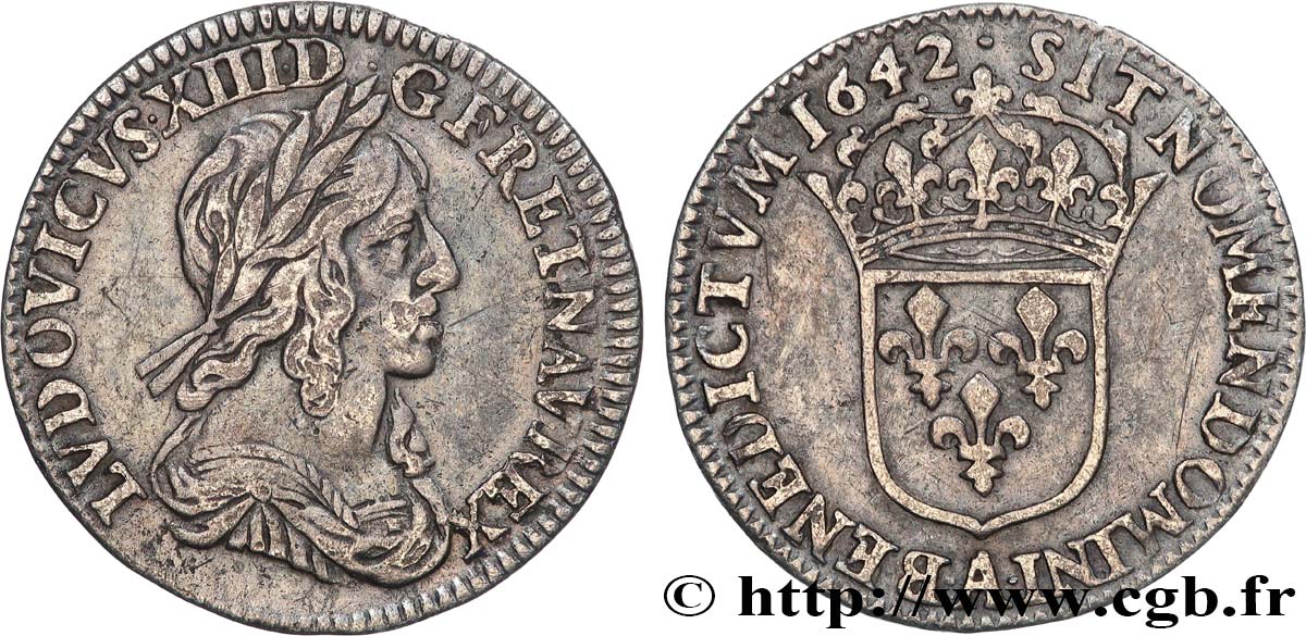 LOUIS XIII  Douzième d écu, buste drapé et cuirassé (2e buste de Jean Warin) 1642 Paris, Monnaie du Louvre fVZ