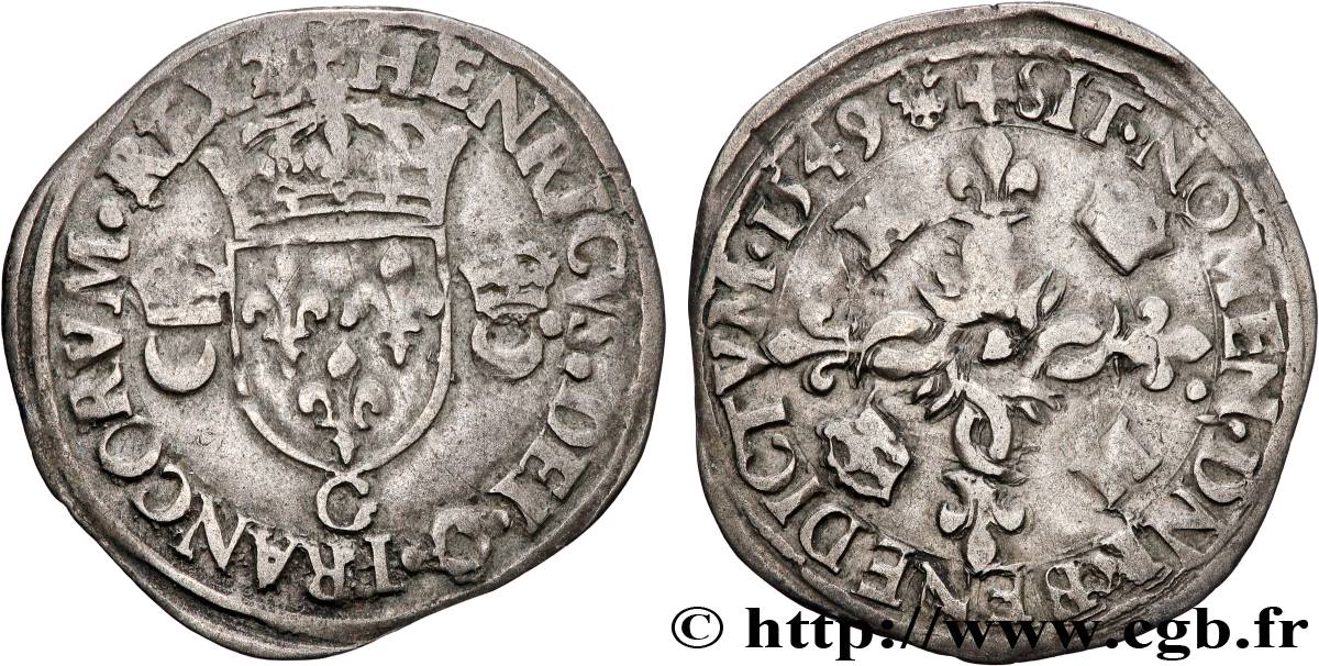 HENRY II Douzain aux croissants 1549 Poitiers MBC/BC+