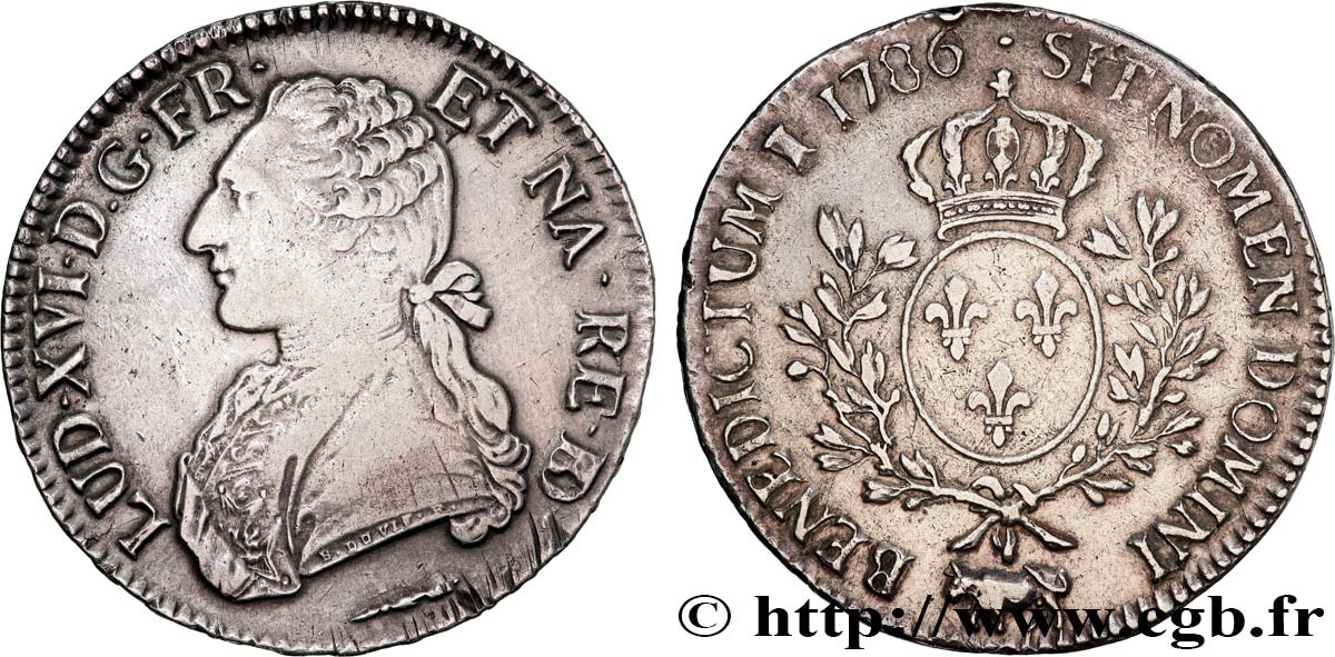 LOUIS XVI Écu aux branches d olivier 1786 Pau XF