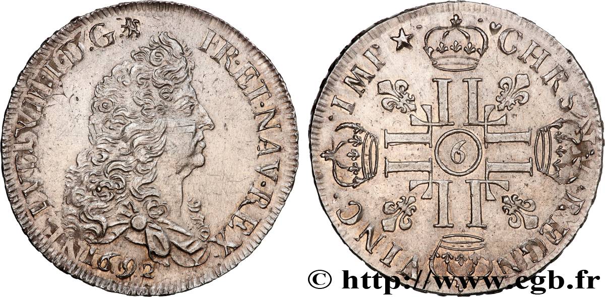 LOUIS XIV  THE SUN KING  Écu aux huit L, 1er type 1692 Rennes AU