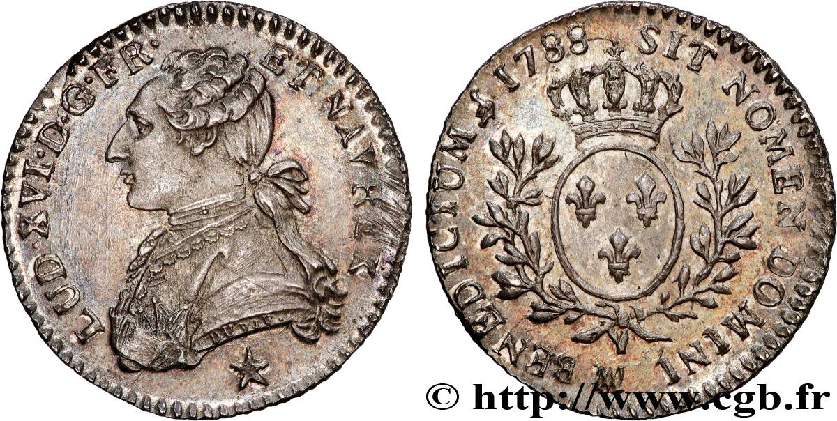 LOUIS XVI Dixième d écu aux branches d olivier 1788 Marseille SUP