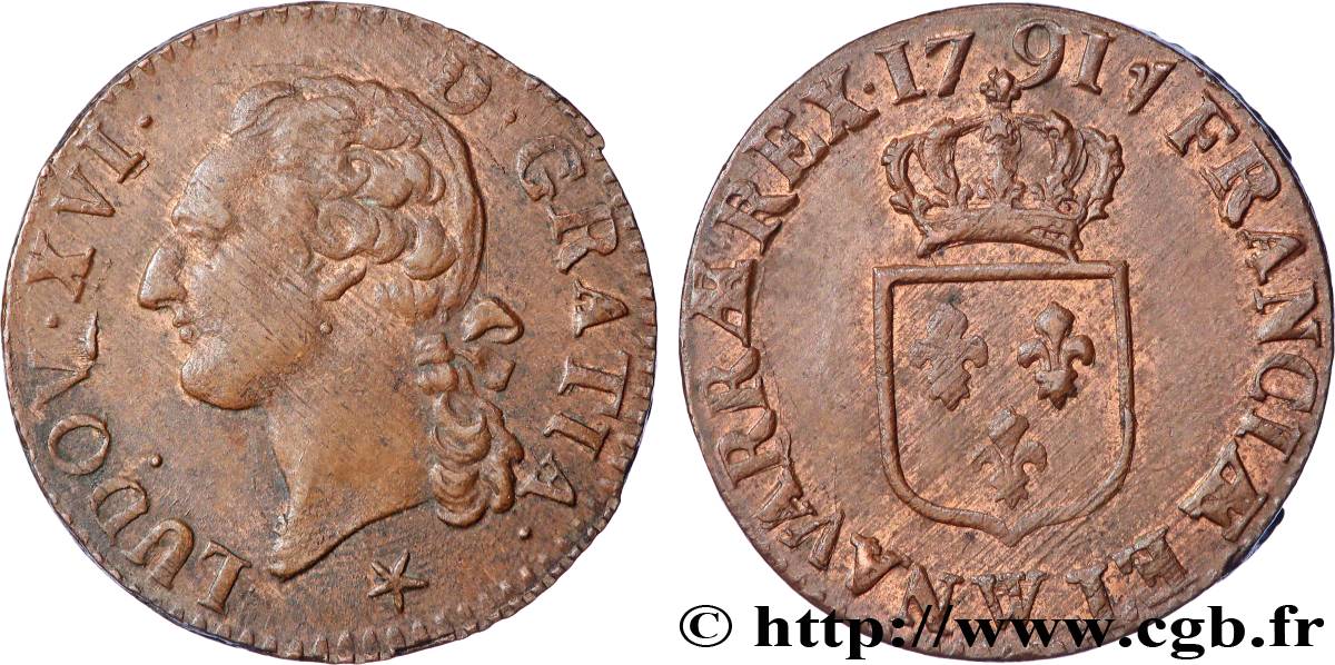 LOUIS XVI Demi-sol dit  à l écu  1791 Lille AU/AU