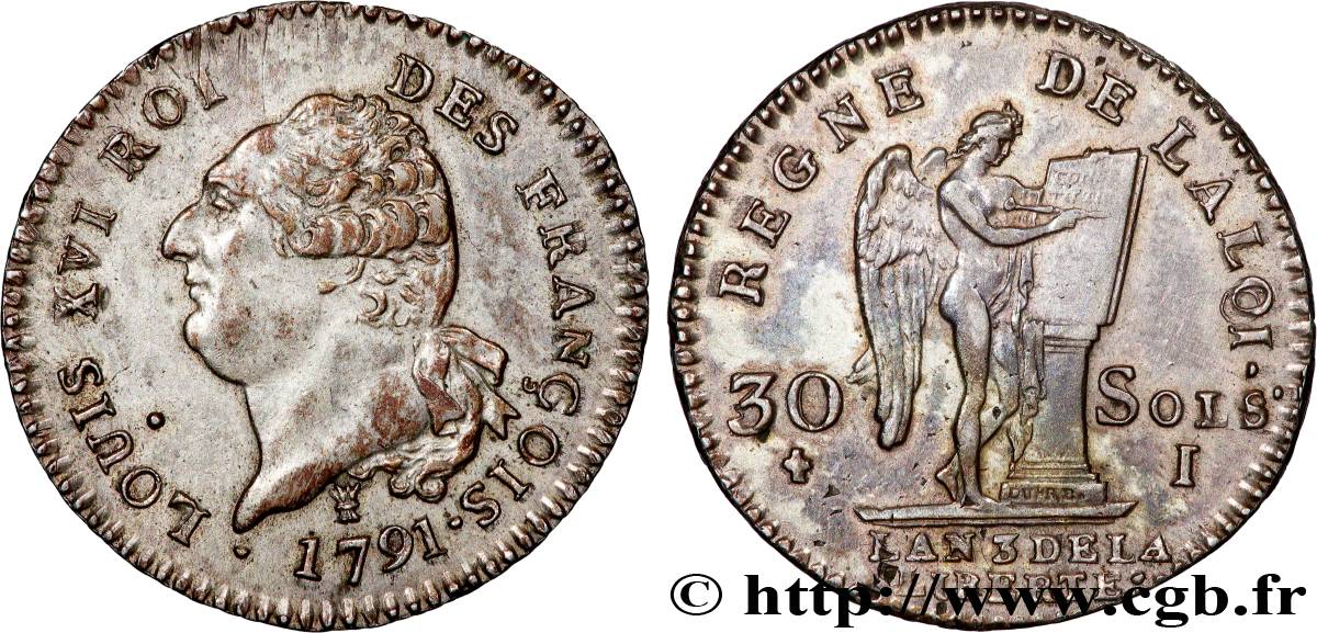 LOUIS XVI (MONARQUE CONSTITUTIONNEL)  30 sols dit  au génie , type FRANÇOIS 1791 Limoges SUP