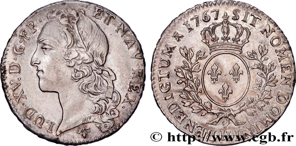 LOUIS XV  THE WELL-BELOVED  Demi-écu aux branches d’olivier, tête ceinte d’un bandeau 1767 La Rochelle AU