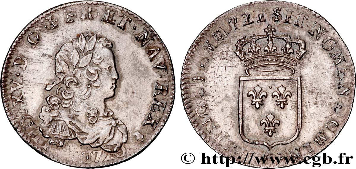 LOUIS XV  THE WELL-BELOVED  Tiers d écu de France 1721 Reims VZ