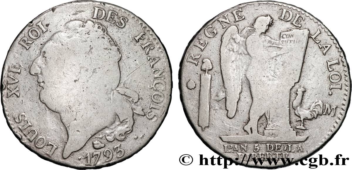 LOUIS XVI Écu dit  au génie , type FRANÇOIS 1793 Toulouse F
