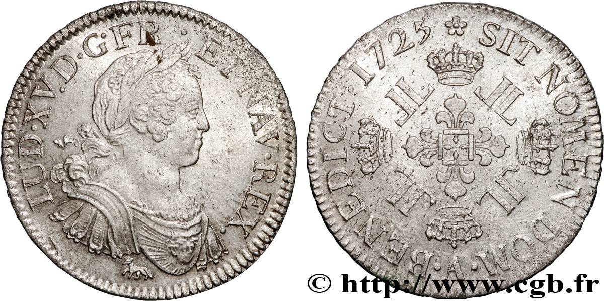 LOUIS XV THE BELOVED Écu à la croix fleurdelisée couronnée et aux huit L 1725 Paris AU
