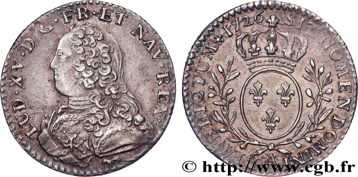 LOUIS XV DIT LE BIEN AIMÉ Dixième d’écu aux branches d’olivier, buste habillé 1726 Paris SUP