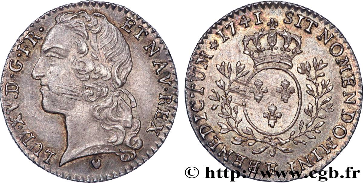 LOUIS XV DIT LE BIEN AIMÉ Dixième d écu aux branches d’olivier, tête ceinte d’un bandeau 1741 Tours SUP