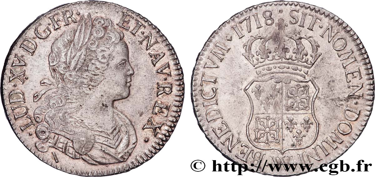 LOUIS XV  THE WELL-BELOVED  Écu dit  de France-Navarre  1718 Lille AU/AU