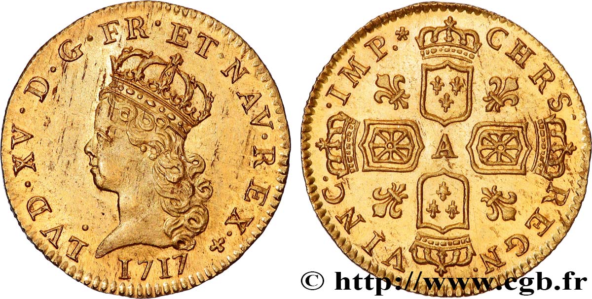 LOUIS XV  THE WELL-BELOVED  Demi-louis d’or aux quatre écus couronnés 1717 Paris MS