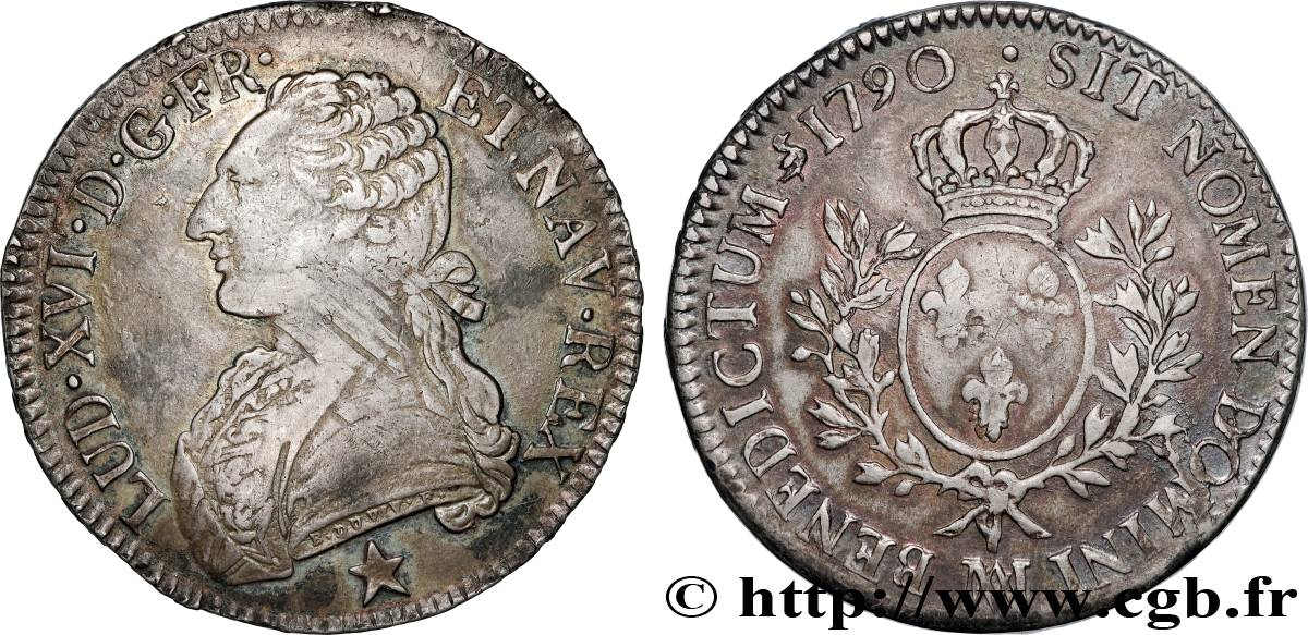 LOUIS XVI Écu aux branches d olivier 1790 Marseille TB+/TTB
