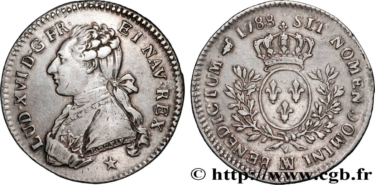 LOUIS XVI Cinquième d écu aux branches d olivier 1788 Marseille TTB