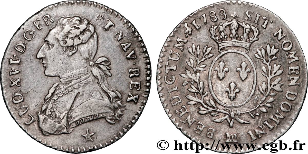 LOUIS XVI Dixième d écu aux branches d olivier 1788 Marseille TTB/TTB+