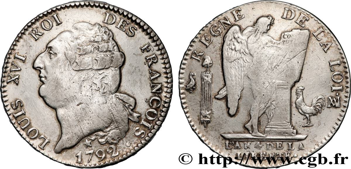 LOUIS XVI (MONARQUE CONSTITUTIONNEL)  Écu dit “au génie”, type FRANÇOIS 1792 Marseille TTB/TB+