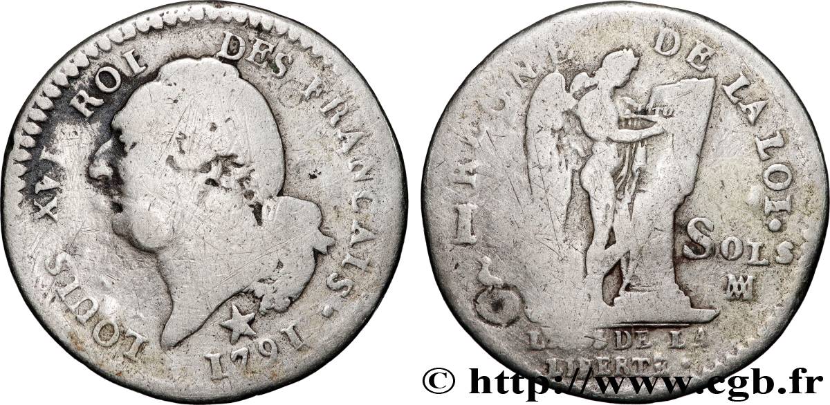 LOUIS XVI (MONARQUE CONSTITUTIONNEL)  15 sols dit  au génie , type FRANÇAIS 1791 Marseille B