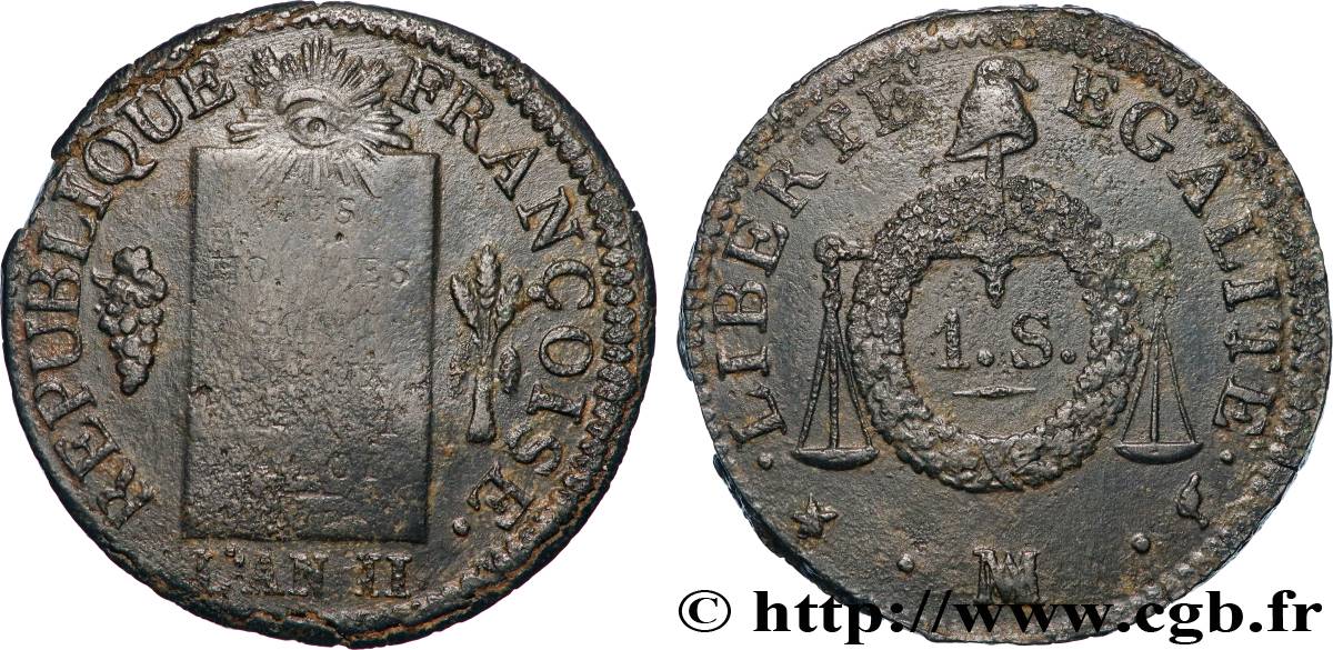 LA CONVENTION Sol à la balance 1793 Marseille TTB+