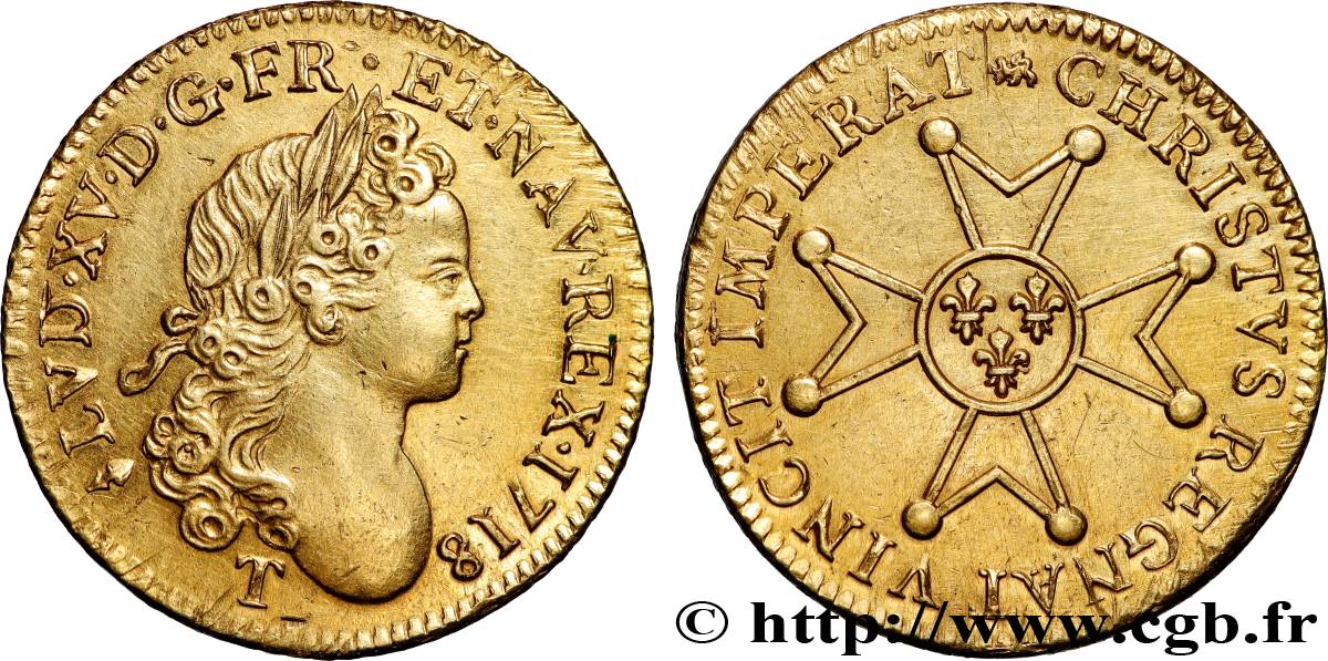 LOUIS XV  THE WELL-BELOVED  Louis d’or à la croix de chevalier 1718 Nantes VZ
