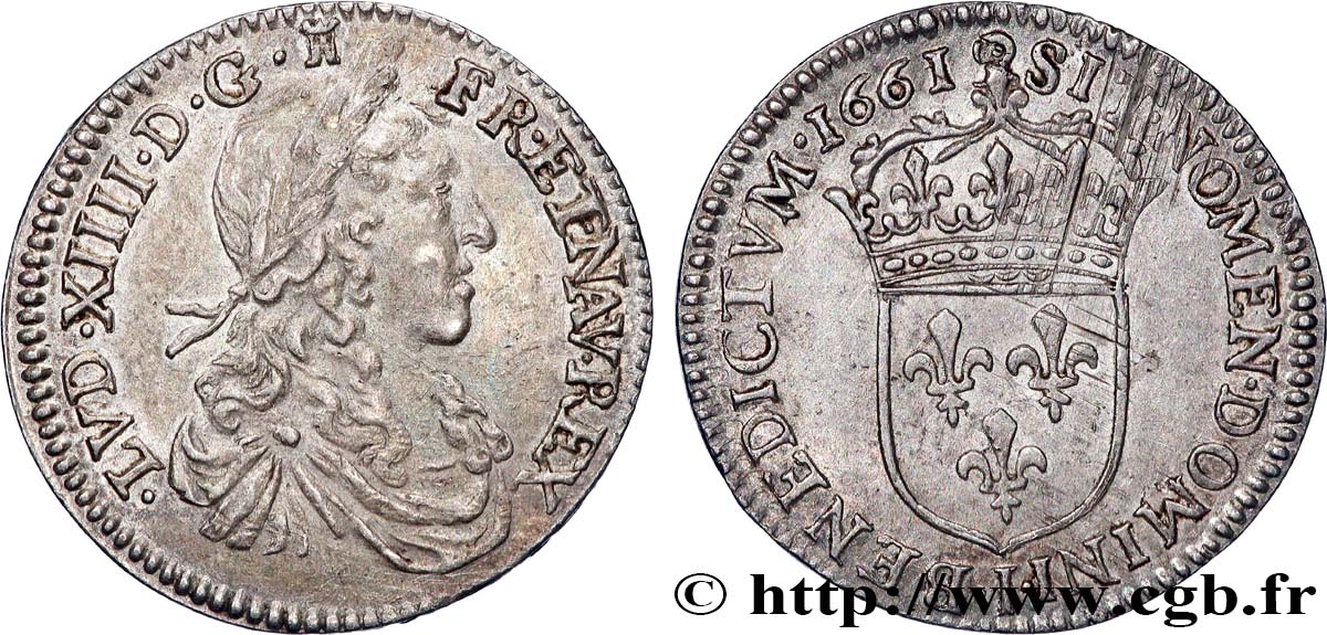 LOUIS XIV LE GRAND OU LE ROI SOLEIL Douzième d écu, portrait apollinien 1661 Limoges SUP