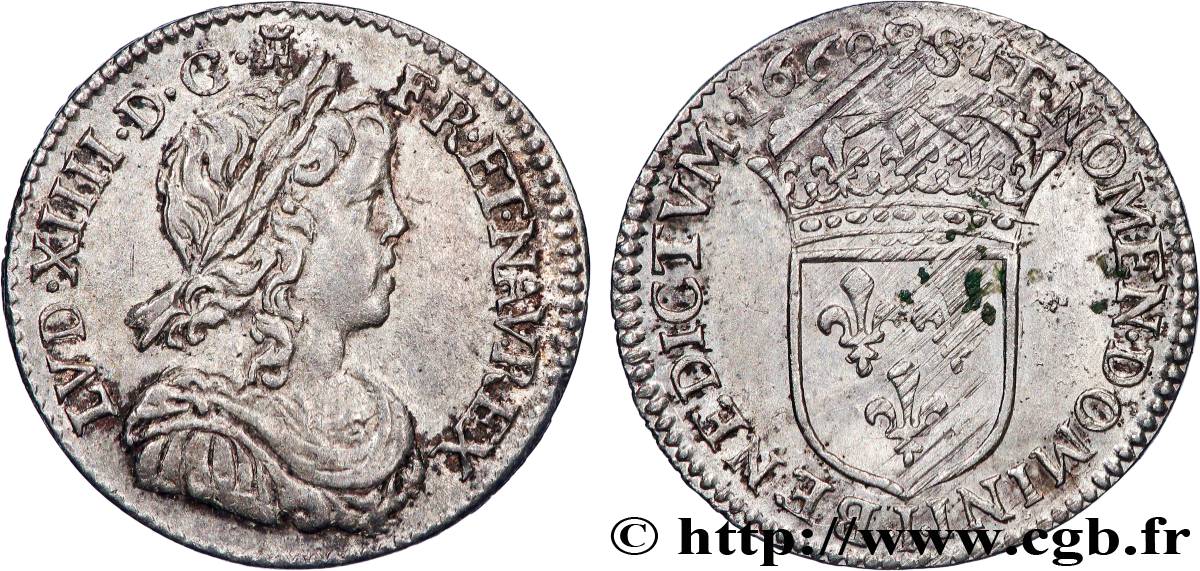 LOUIS XIV LE GRAND OU LE ROI SOLEIL Douzième d écu, portrait à la mèche longue 1660 Limoges SUP/TTB+