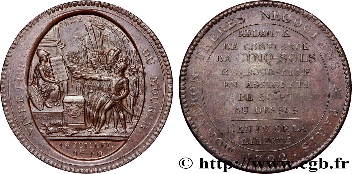 REVOLUTION COINAGE / CONFIANCE (MONNAIES DE…) Monneron de 5 sols au serment (An IV), 3e type 1792 Birmingham, Soho AU