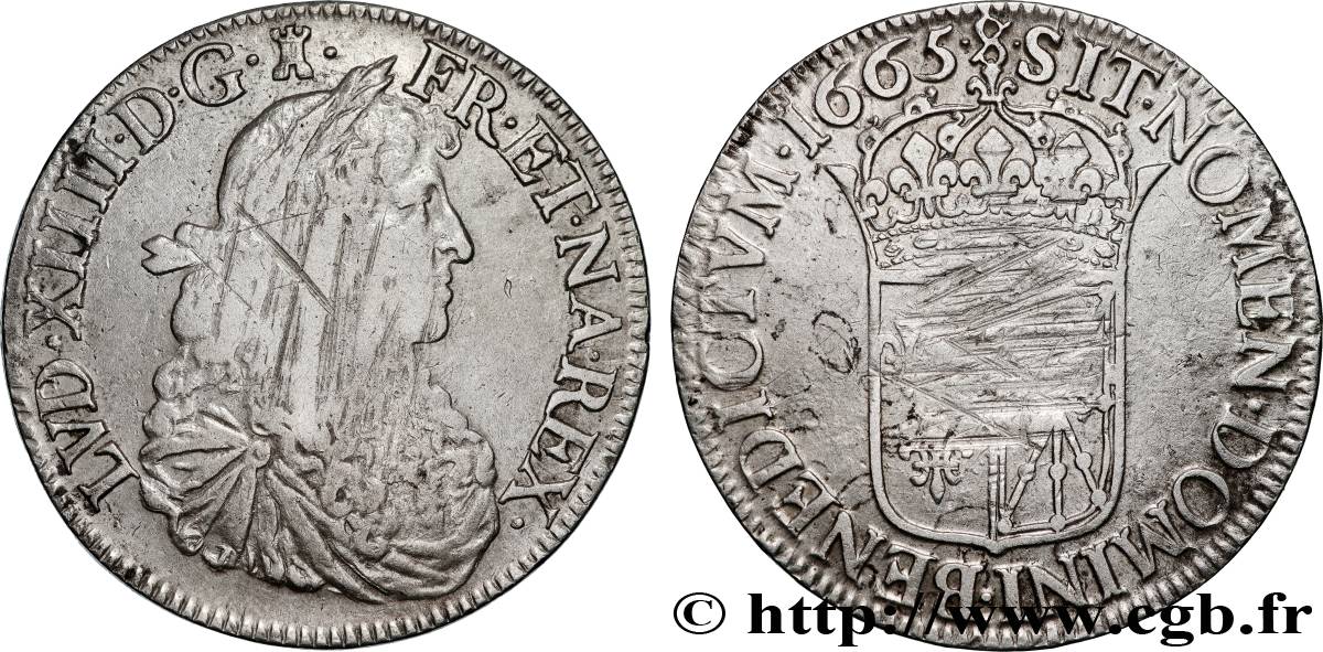 LOUIS XIV  THE SUN KING  Écu de Navarre, portrait apollinien 1665 Saint-Palais fSS