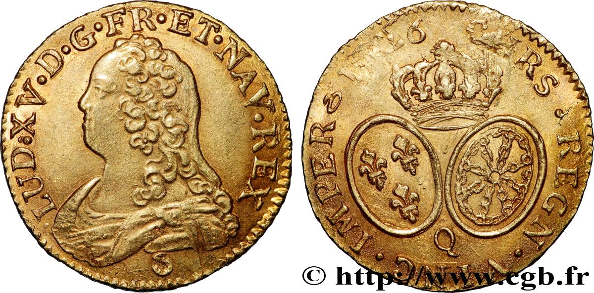 LOUIS XV DIT LE BIEN AIMÉ Louis d or aux écus ovales, buste habillé 1726 Perpignan TTB+/TTB