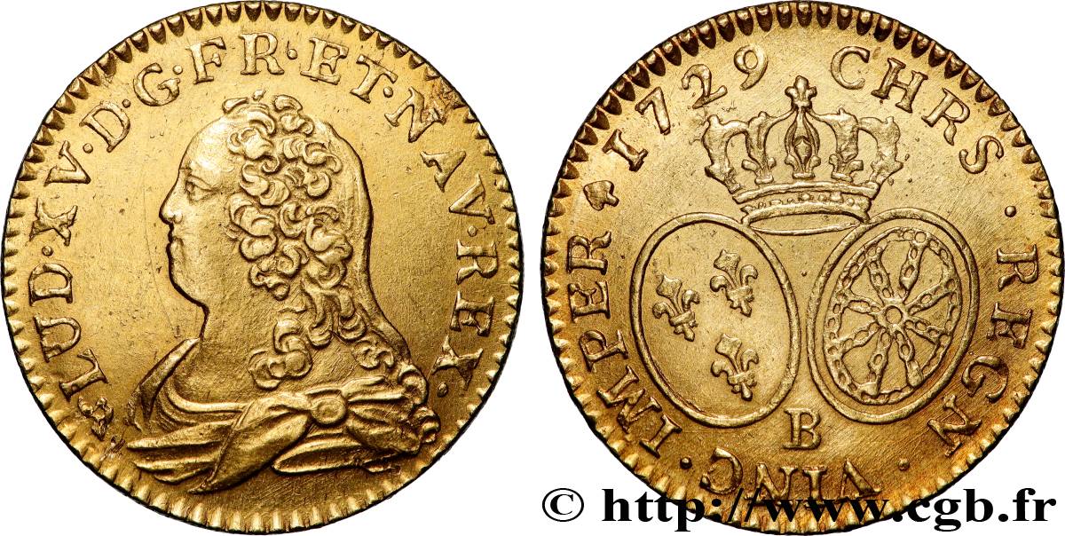 LOUIS XV DIT LE BIEN AIMÉ Louis d or aux écus ovales, buste habillé 1729 Rouen SUP