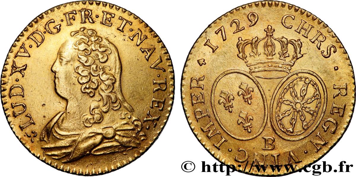 LOUIS XV DIT LE BIEN AIMÉ Louis d or aux écus ovales, buste habillé 1729 Rouen SUP